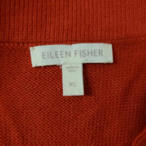 Eileen Fisher Organic Cotton Cardigan Sweater Collared  Burnt Orange/Red Sz XL - Picture 4 of 5